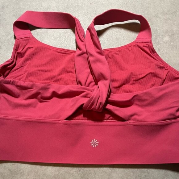 ATHLETA Womens Pink Sports Bra LARGE fun twist back Perfect for workouts - Picture 2 of 5